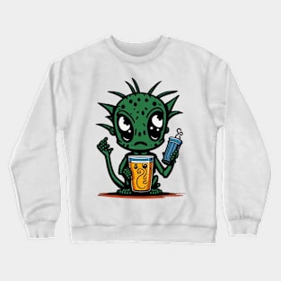 Cute Cartoonish Alien With Beer Mug Crewneck Sweatshirt